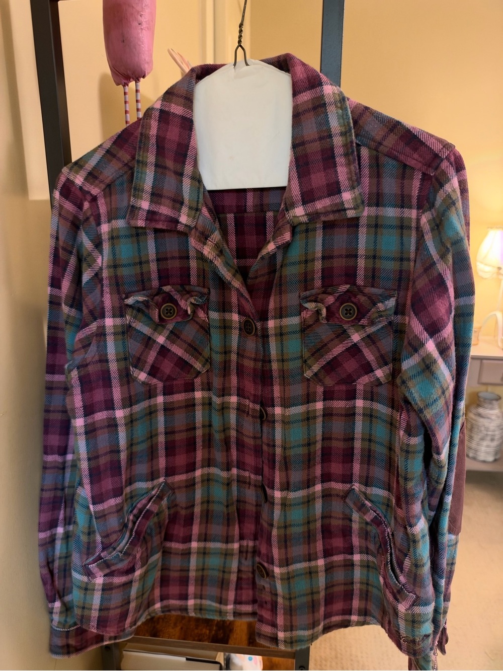 Woolrich Plaid Jean Jacket in Pink and Teal